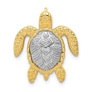 14k Yellow Gold Two-Tone Turtle Necklace Charm Pendant Slide